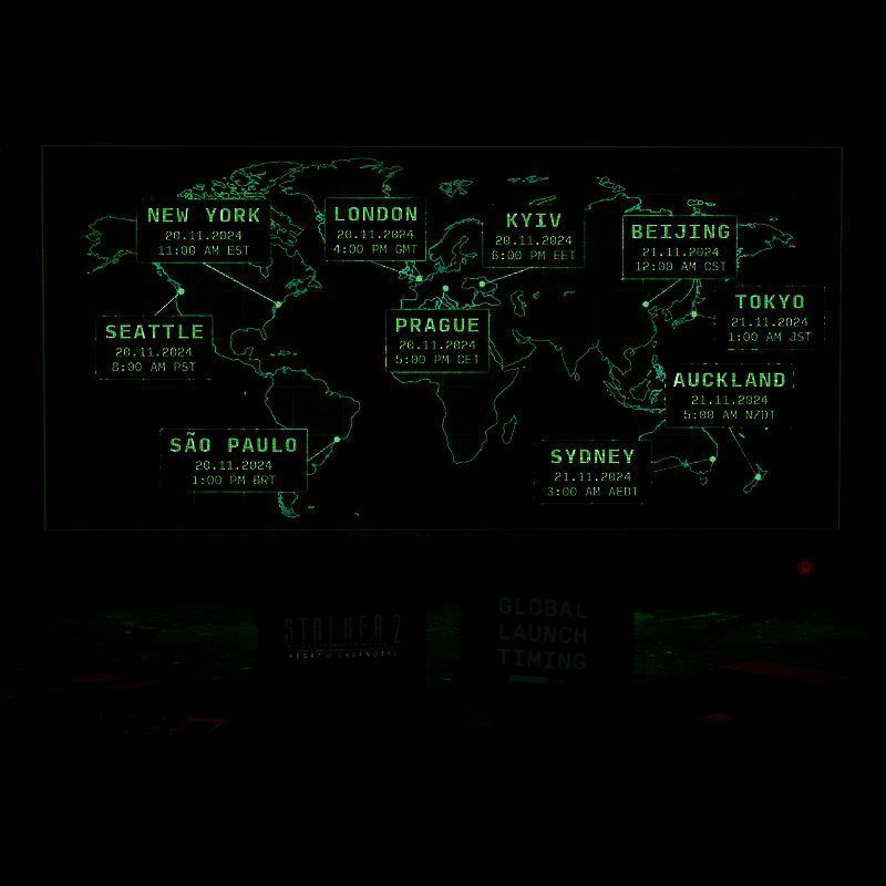 《潜行者2》全球发售时间表，展示各大城市对应的解锁时刻