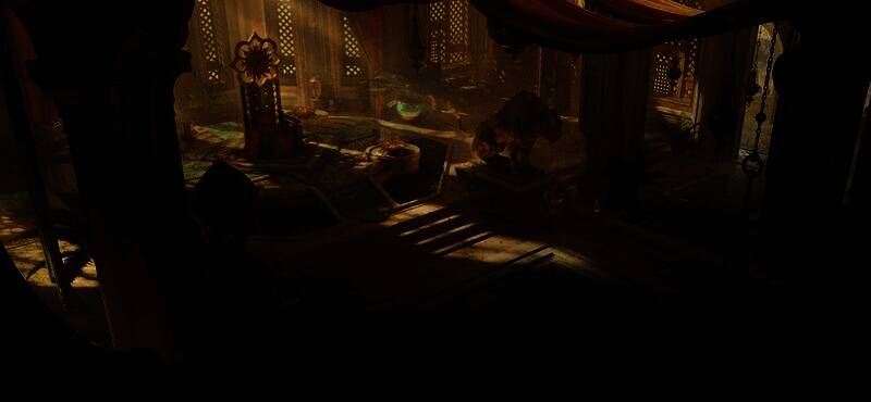 玩家队伍在沙海神殿中围攻大河神，技能特效交织，画面充满史诗感与紧张氛围