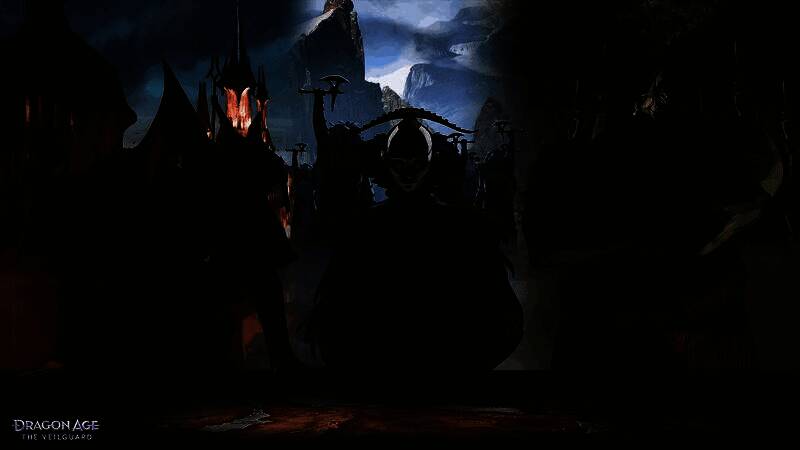 一幅描绘古老遗迹与巨大龙骨交织的原画，天空呈现血红色，充满末世感