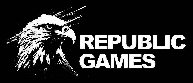 亚当·威廉姆斯公开宣布成立Republic Games工作室的宣传照，背景为暗色调LOGO，充满神秘氛围
