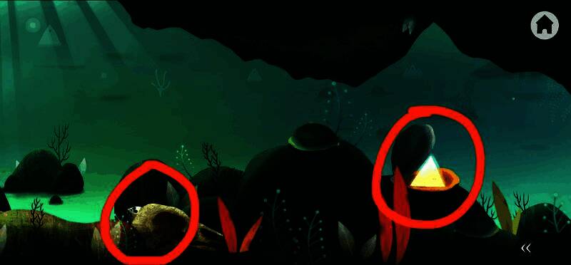 湖底发光的贝壳与漂浮的鱼骨，树枝正被拖向贝壳