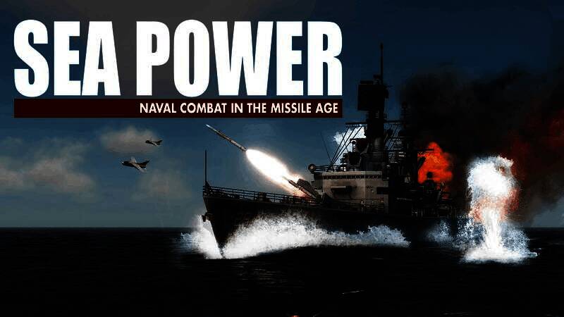 《海权：导弹时代的海战》游戏封面图，展示现代战舰在波涛汹涌的海面上对峙，天空中有战斗机掠过，整体画面充满紧张的战争氛围
