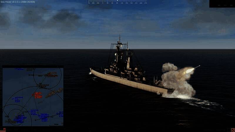 游戏内战斗场景截图，显示多艘战舰在夜间海面交火，导弹轨迹划破夜空，舰体灯光与爆炸火光交织，展现高强度海战视觉效果