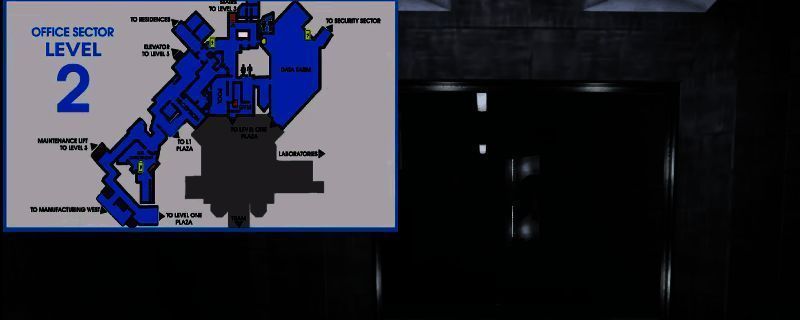 《非生物因素》办公区二楼场景，可见桌面上摆放着玻璃管、笔、软管等可收集物品，背景有饮水机和可互动的柜子，环境昏暗带有末世氛围