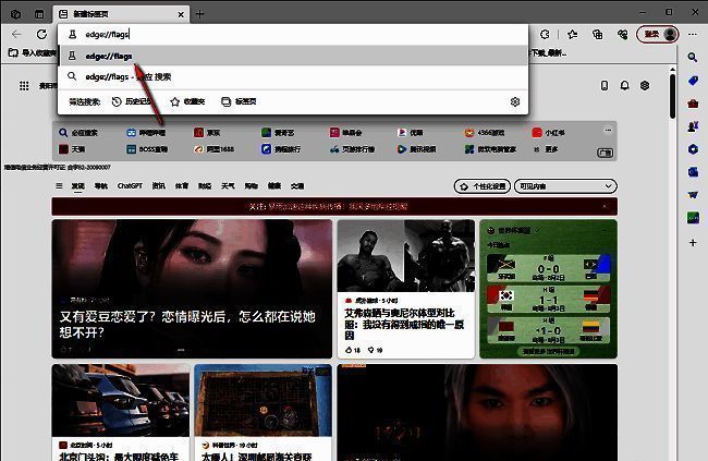 Edge浏览器地址栏输入edge://flags进入实验功能页面的界面展示