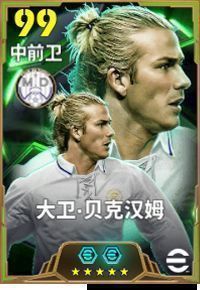 史诗球员大卫·贝克汉姆游戏卡面，身着皇马23号球衣，摆出任意球准备姿势