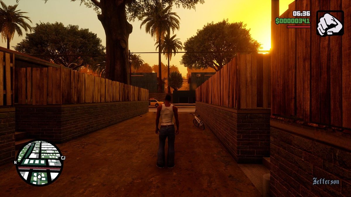 《GTA3》城市街道雨天场景，地面湿滑反光效果明显增强