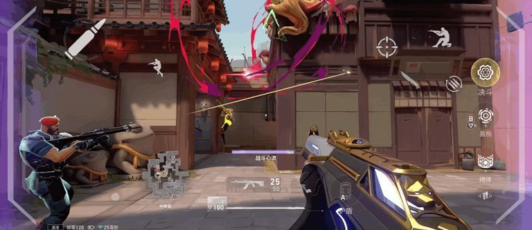 《无畏契约手游》高难度操作演示动图，展示角色在空中利用技能进行位移与连招，体现极致操作流畅性