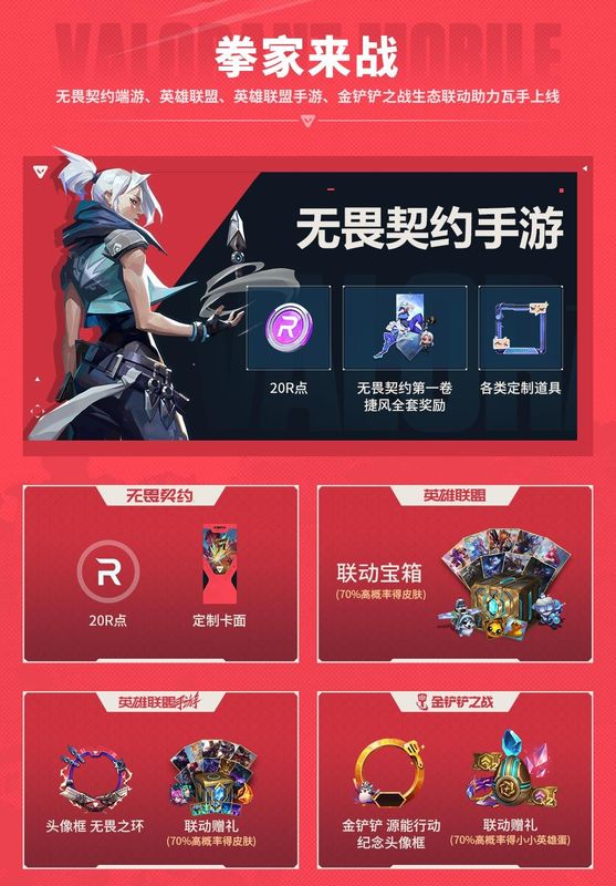 跨平台联动活动页面展示，多个游戏LOGO环绕《无畏契约手游》标志，象征生态协同