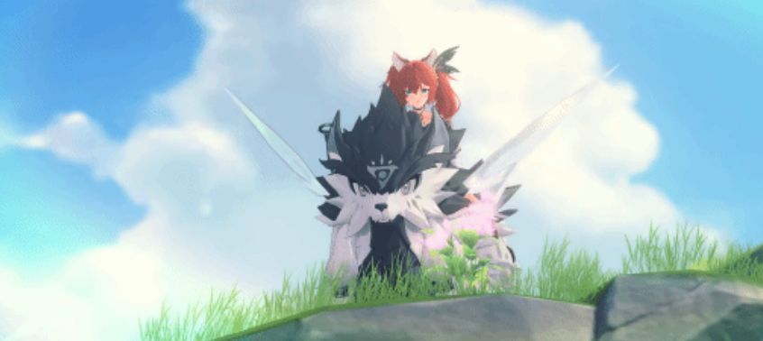 忒拉拉从空中向下突刺，枪尖爆发出环形火焰冲击波，地面敌人被击退，展现空中技与范围伤害特效