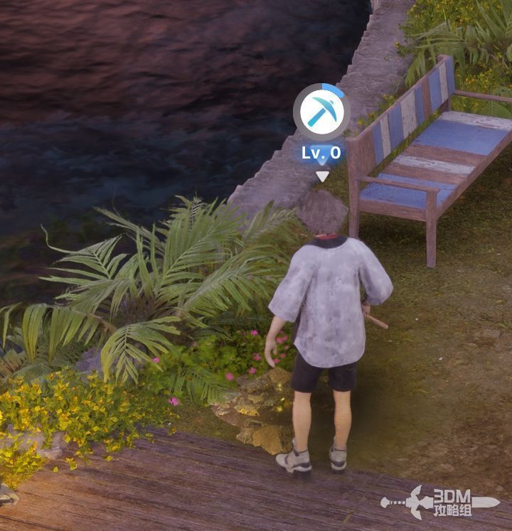 角色采集后获得经验提示界面，屏幕上方弹出‘+50采矿经验’的浮动文字