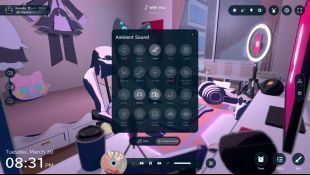 音效设置界面，用户正在调节键盘声与雨声的混合比例