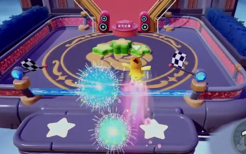 古堡主题排位地图俯瞰图，石砌走廊蜿蜒交错，中央喷泉喷涌蓝光，四周点缀南瓜灯与魔法符文