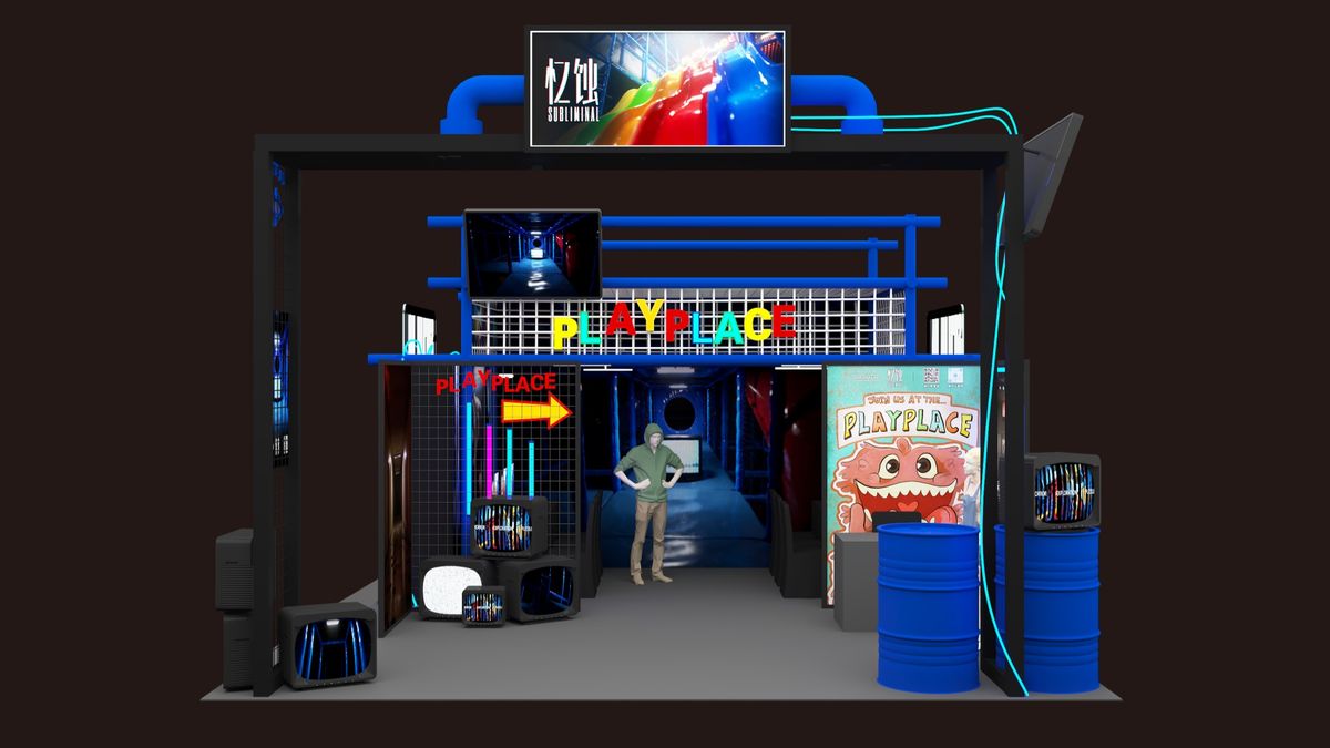 Weplay文化展宣传海报，展位信息清晰标注，B10展位突出显示，整体风格暗黑神秘