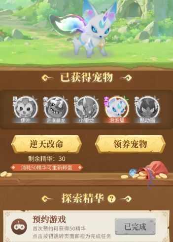 游戏内展示已孵化出的多种宠物形象，包括可爱猫耳少女与霸气龙形怪兽的对比图