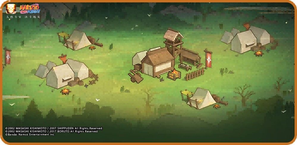 两个组织旗帜在竞技场中对峙，中央显示积分榜前几名队伍名称与当前得分