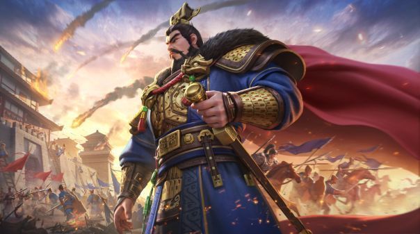 《偃武》美术细节特写，展示武将铠甲的金属质感、布料褶皱与背景植被的光影效果