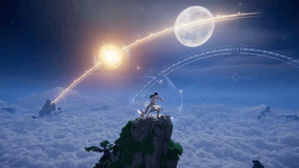 主角施展神通引发天象异变，星空与八卦阵交相辉映