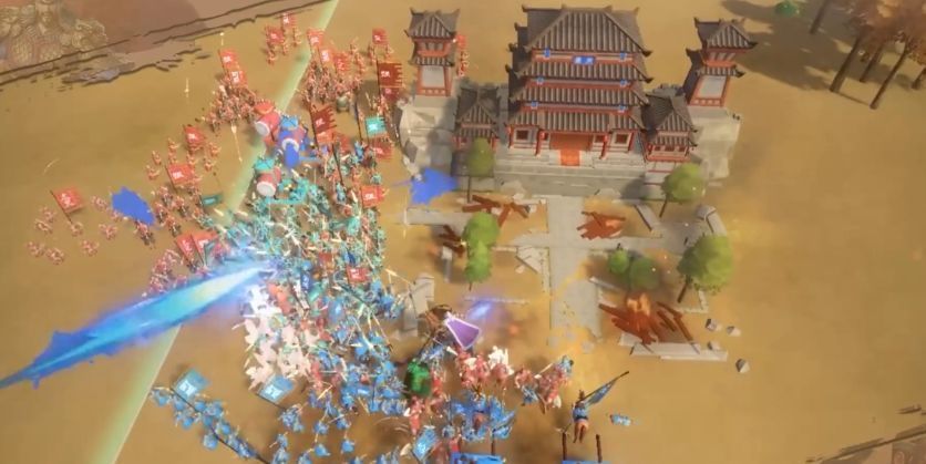 攻城部队推进至城下，攻城车缓缓前进，弓箭手掩护步兵冲锋