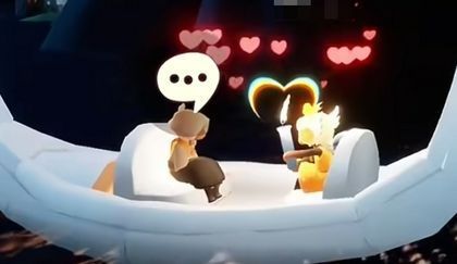 鹊桥相会剧情场景，两名先祖角色分别从桥的两端缓缓走近，周围飞鸟环绕，星光点点，画面充满仪式感与深情