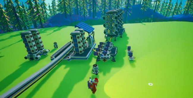 异星探险家游戏中太空元素矿点实景图，矿脉呈蓝色发光晶体状，机械臂正在作业