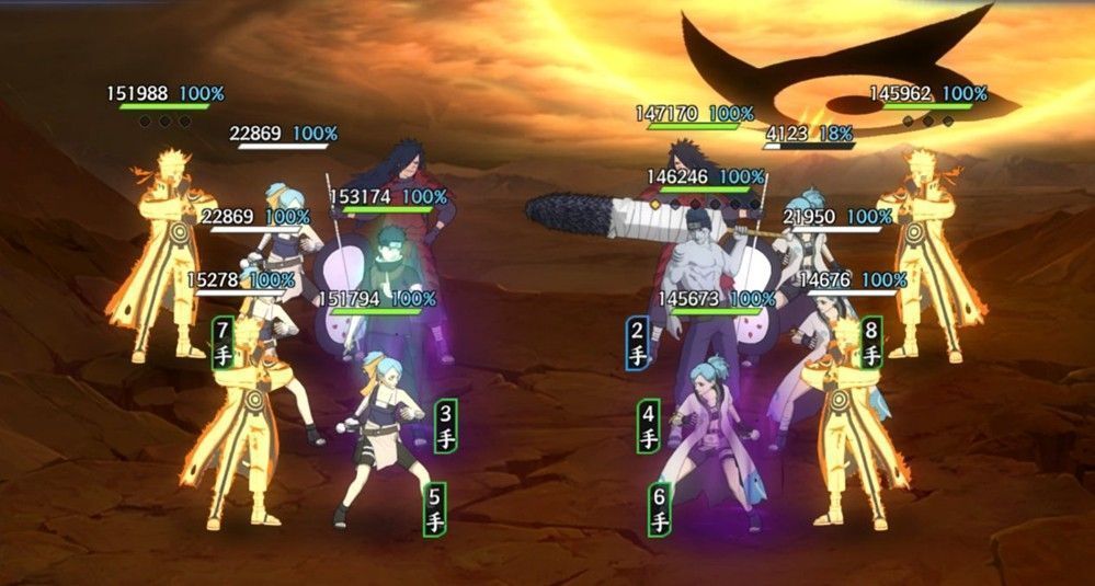 对局站位图，展示敌我双方忍者位置分布，箭头标注追打路径与打断时机