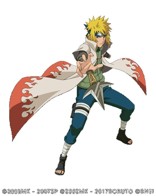 四代目水门身穿火影袍，双手凝聚螺旋丸，气势逼人