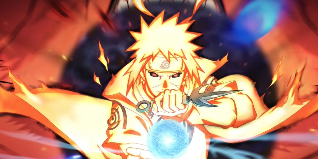 九喇嘛水门2A技能动作展示，手持飞镖向前突刺，查克拉轨迹清晰可见