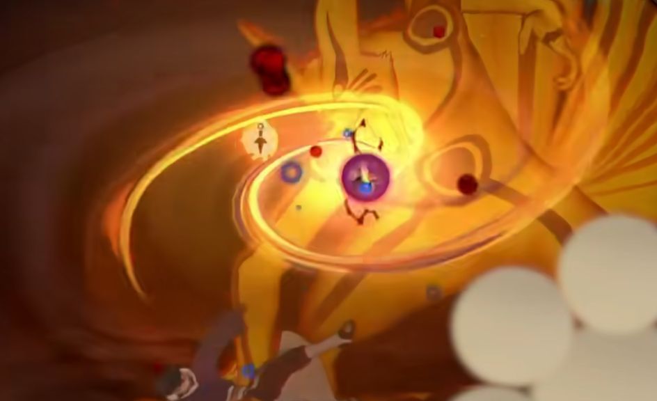 九喇嘛水门变身九尾形态，挥动巨爪发动强力攻击，地面裂痕四起