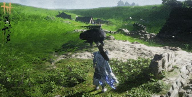 玩家使用「着墨」技能在空中绘制墨迹，形成临时平台，极具东方美学意境