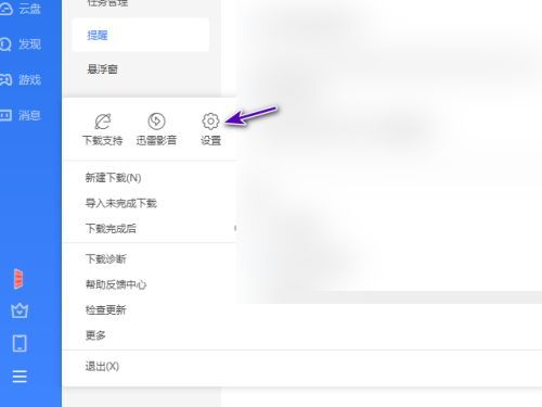 迅雷11侧边栏设置选项展示