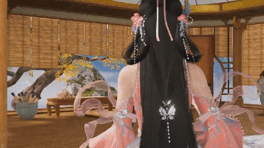 整体造型正面展示，人物立于花丛中，蝶影环绕，氛围唯美