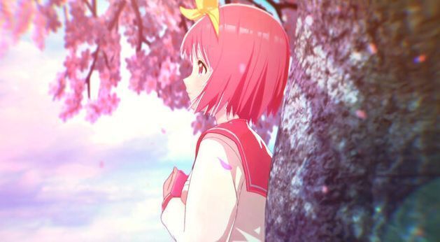 《心之彼端》重制版首张官方艺术图，主角神岸明与滕田浩之并肩站立于校园樱花道下，背景柔和唯美，充满青春气息