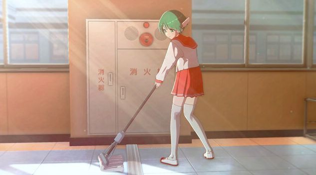 高中时期的四位主角坐在校园天台共享便当，阳光洒落，笑容灿烂，展现青春友情的美好瞬间