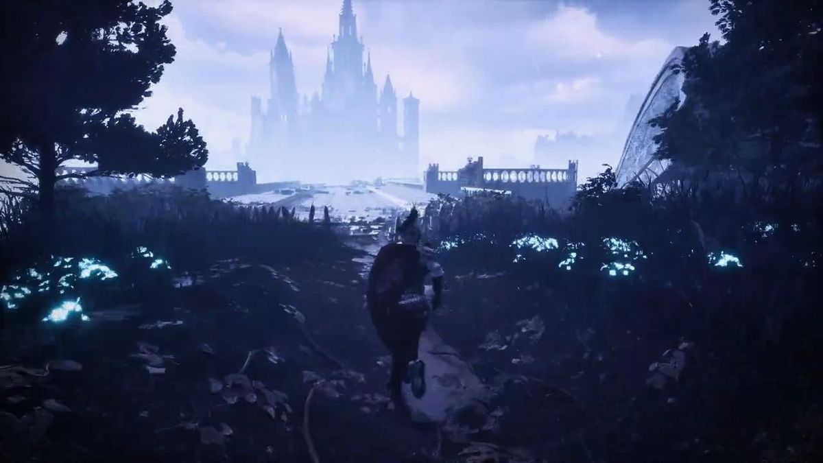 镜头拉近展示石质祭坛细节，符文雕刻清晰，地面积水反射天空微光