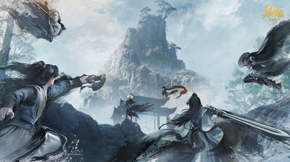 华山激战区玩家激烈交战画面，刀光剑影交错，多人围攻与逃跑场景并存