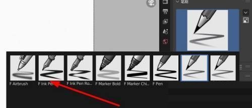 Blender笔刷选择下拉菜单展开状态，展示多种不同风格的笔刷缩略图及名称列表