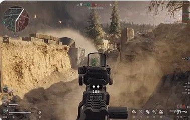 玩家第一人称视角下的AS Val开镜射击画面，展示红点瞄准与快速点射效果