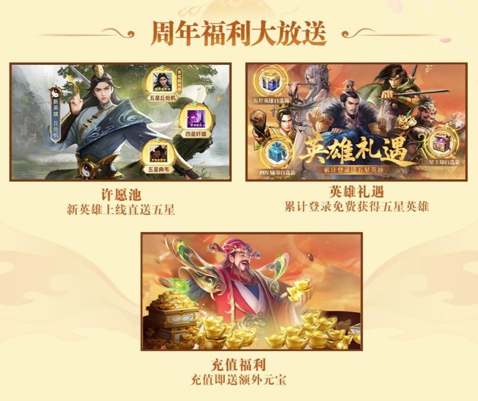 游戏内福利领取界面，多个礼包图标闪烁，标注“登录即领”“限时免费”等字样