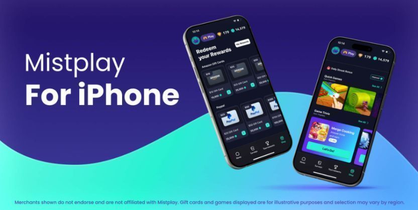 Mistplay iOS版本界面预览图，展示全新的用户交互设计与任务中心布局