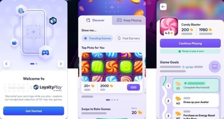 LoyaltyPlay技术架构示意图，展示非游戏应用内嵌游戏激励中心的集成方式