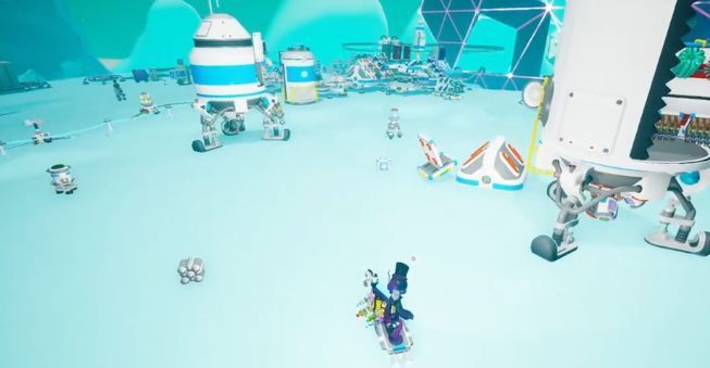 玩家驾驶滑板在弗沙尼亚地表滑行，远处可见任务信号闪烁