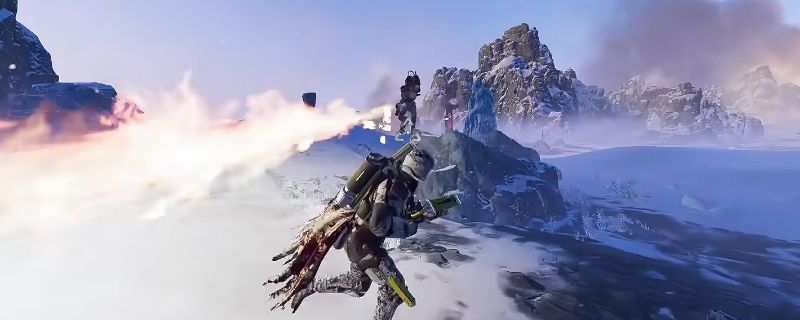 《绝地潜兵2》中炽灼部队正在喷射火焰，周围环境被烈焰笼罩，角色在远处躲避火线