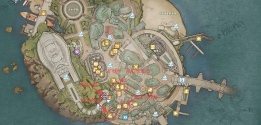 《星痕共鸣》地图局部截图，标注了各生活导师的具体位置，包括矿物学、晶石学、植生学等NPC图标