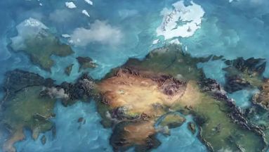 建木区域场景图，巨大神树贯穿云层，周围环绕着神殿遗迹与漂浮石台