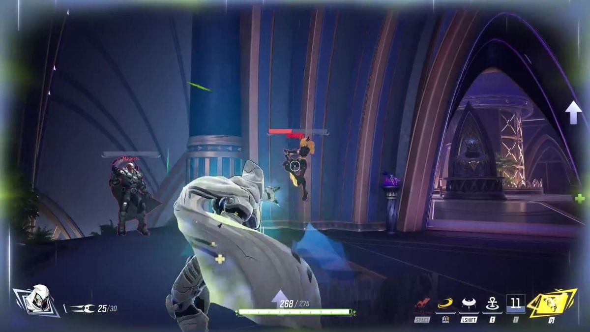 技能特效展示，空中浮现巨大月牙形能量臂，地面敌人被击飞