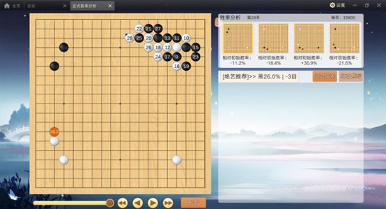 四种不同全局配置下的定式对比图，显示胜率随环境变化而波动