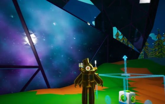 推平方块箭头垂直向上时的操作示意图，显示平整后的规则地形