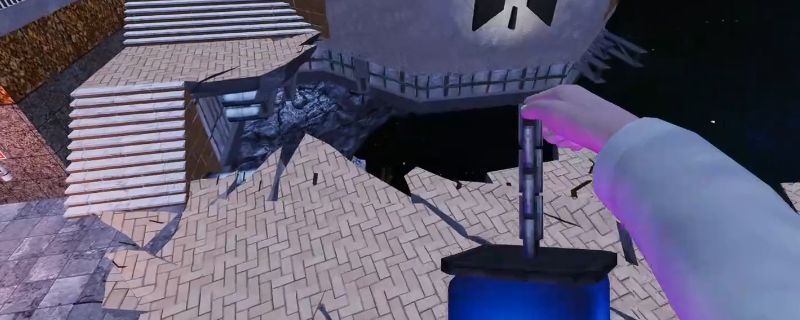 《非生物因素》植物园内部场景，可见绿色植被覆盖的实验区域与通往二楼的箱子结构