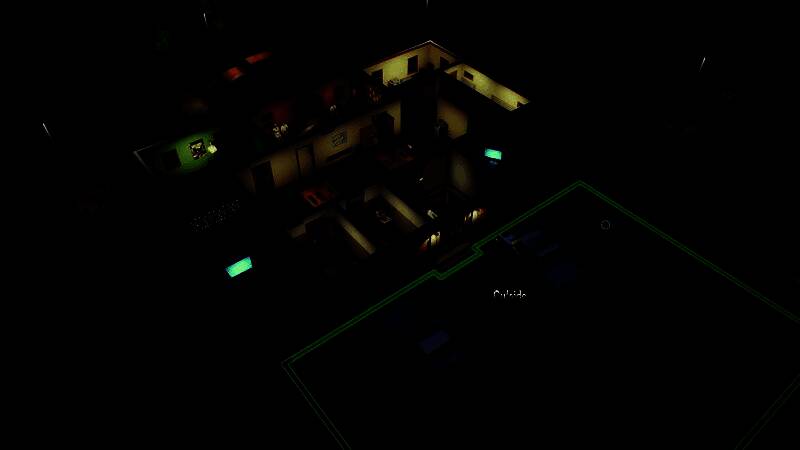 小精灵潜伏在书架后方，准备吓唬正在阅读的男子，气氛紧张